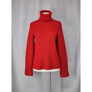 Vintage WilliSmith Sweater Womens Small Red Merino Wool Turtleneck Rib Knit 90s